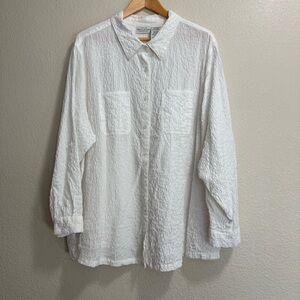 WHITE STAG crepe stretch button Down Blouse Rolled Tab Sleeves 22W/24W